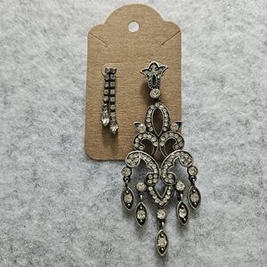 Asymmetrical‎ Dark Silver Tone & Rhinestone Dangle Earrings
